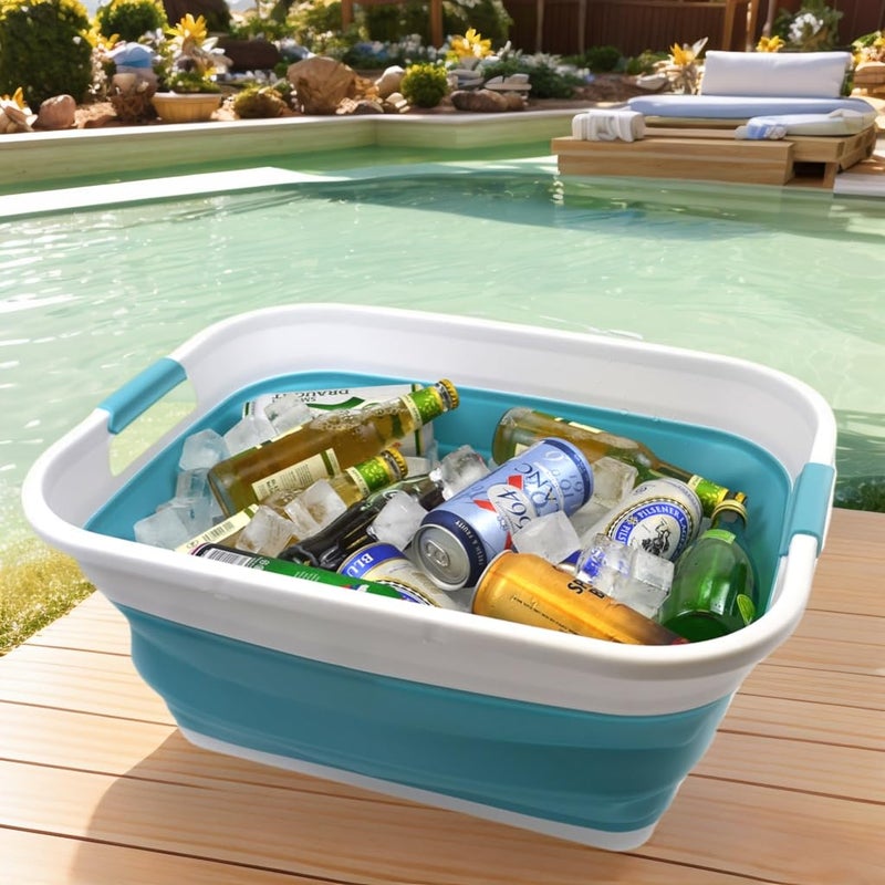 SAMMART 41L (10.8 gallon) Collapsible Plastic Laundry Basket-Foldable Pop Up Storage Container/Organizer-Portable Washing Tub-Space Saving, Water capacity: 32L (8.4 gallon) (Rectangular, Bright Blue) - Image 5
